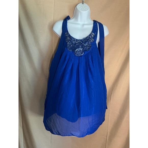 Unbranded Tops - Babydoll Blouse Womens XL Royal Blue Excellent Rosette Embellished